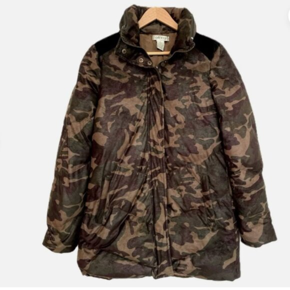 Orvis Down Jacket Camo Pattern Hooded Winter Puffer Coat Men's Size M